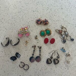 Lot of 15 vintage mid century earrings